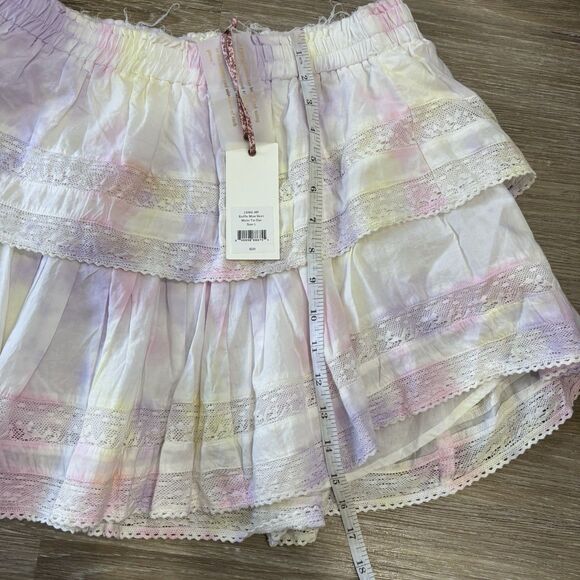 Love Shack Fancy Skirt Size Large Ruffle Mini Skirt Multi Tie Dye New With Tags - Picture 6 of 8